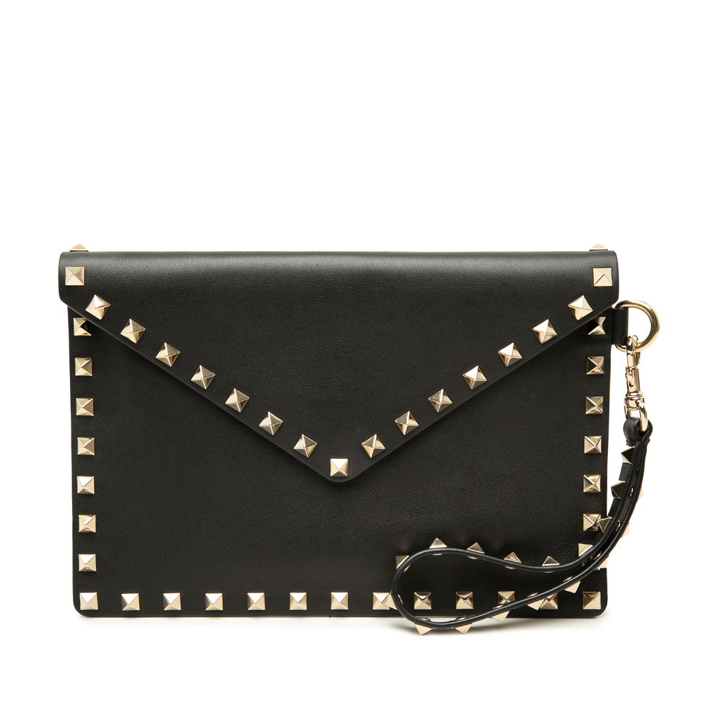 Pre-Loved Valentino Calfskin Rockstud Envelope Flat Wristlet Clutch
